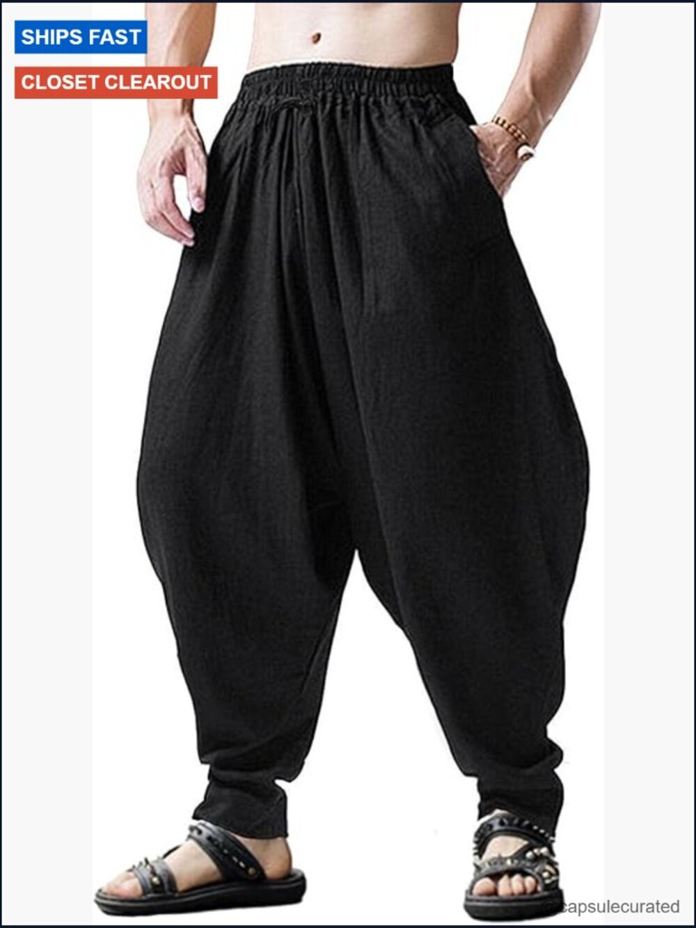 Men's Harem Pants Loose Fit Drawstring Drop Crotch Pajama Lounge Trousers
